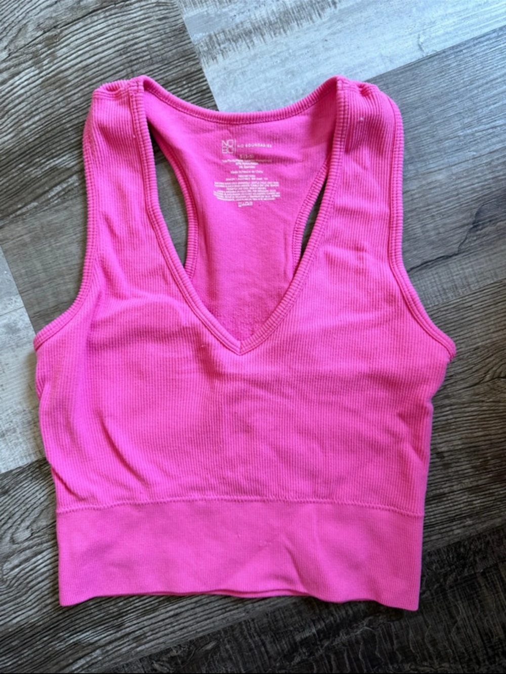 No Boundaries Hot Pink Ribbed V-Neck Racerback Crop Tank